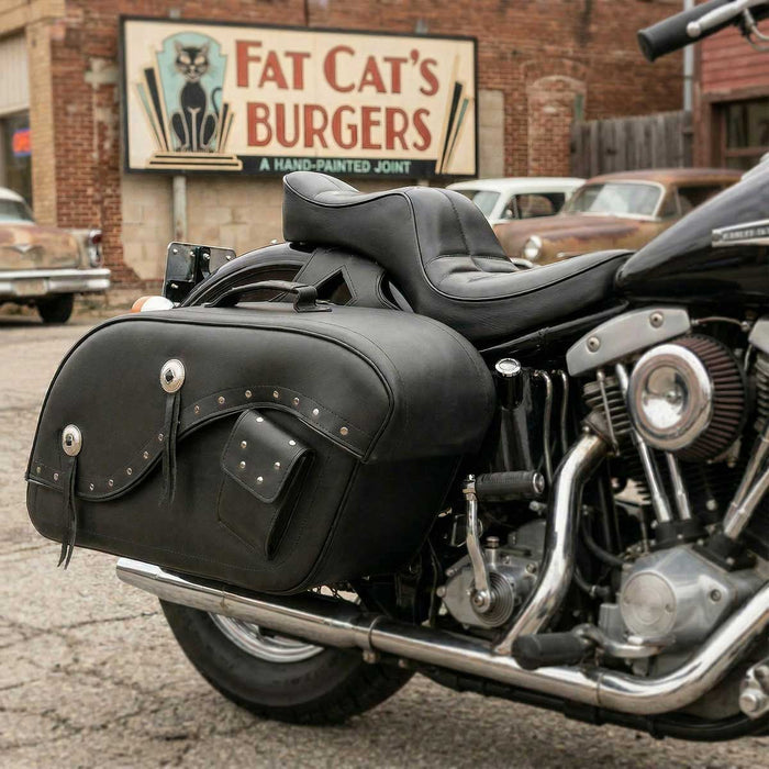 Milwaukee Leather MP8300 Black PVC Large Cruiser Style Riveted Throw Over Saddlebags