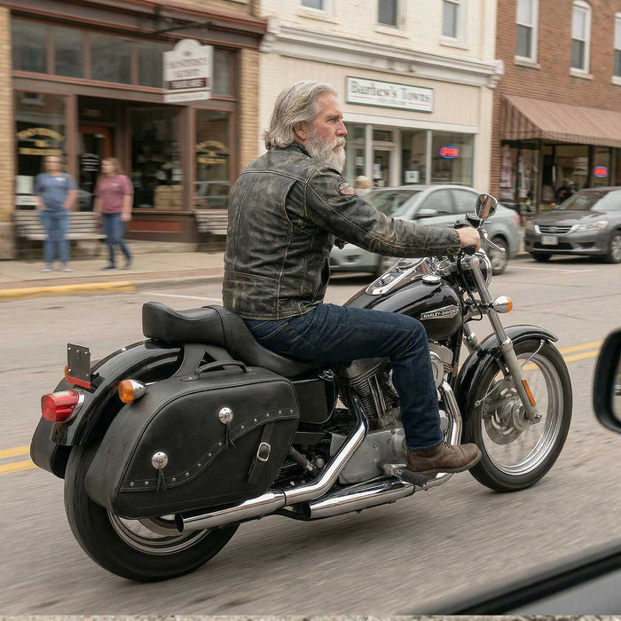 Milwaukee Leather MP8300 Black PVC Large Cruiser Style Riveted Throw Over Saddlebags