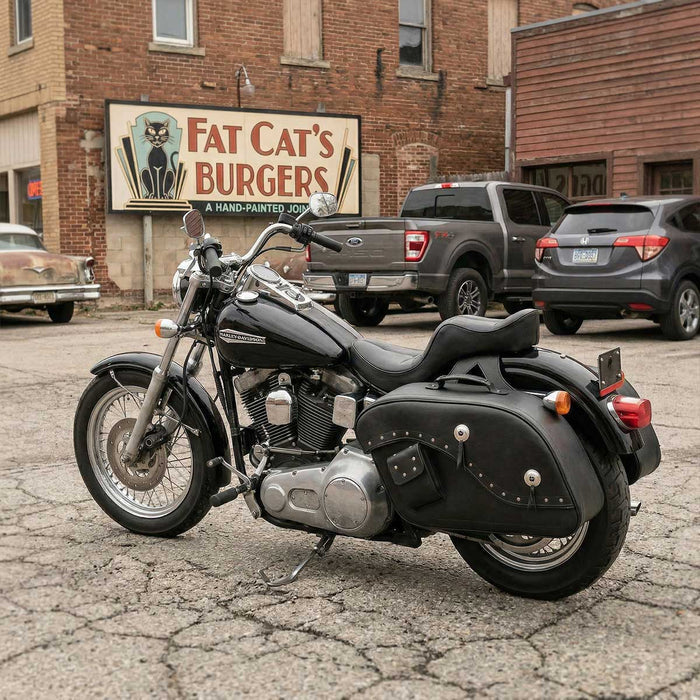 Milwaukee Leather MP8300 Black PVC Large Cruiser Style Riveted Throw Over Saddlebags