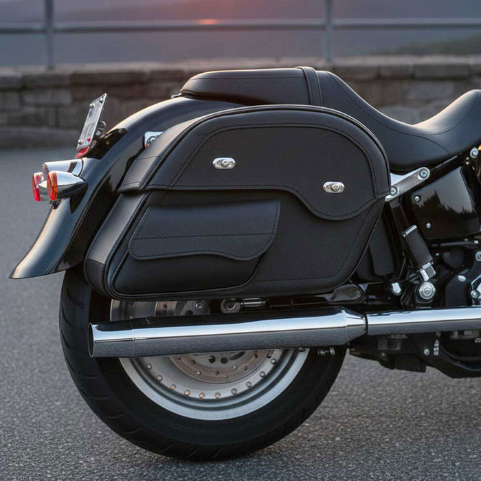 Milwaukee Leather MP8306 Black Large Cruiser Style Slant Throw Over Saddlebags