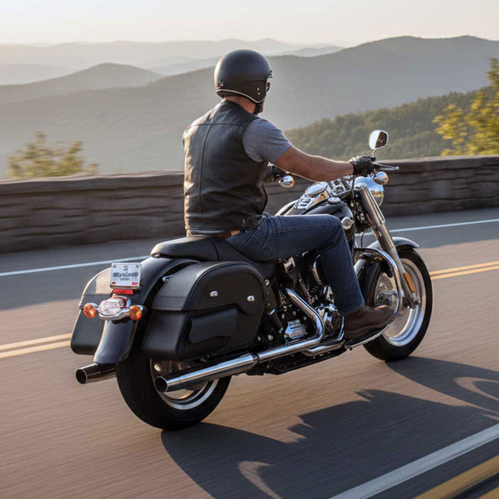Milwaukee Leather MP8306 Black Large Cruiser Style Slant Throw Over Saddlebags