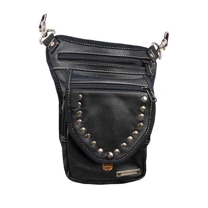 Milwaukee Leather MP8882 Black Conceal and Carry Leather Thigh Bag with Waist Belt
