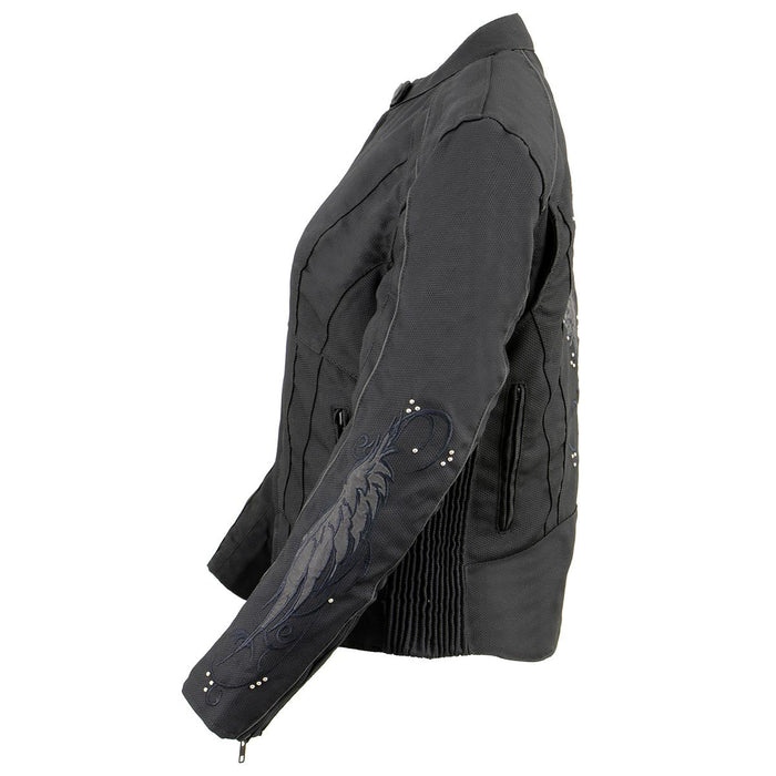 Milwaukee Leather MPL1954 Women's 'Studded Wings' Black Textile Moto Jacket