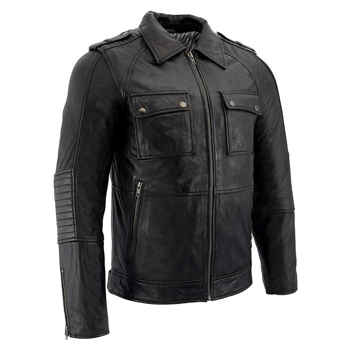 Milwaukee Leather SFM1810 Men's Black Lambskin Patch Pocket Leather Jacket