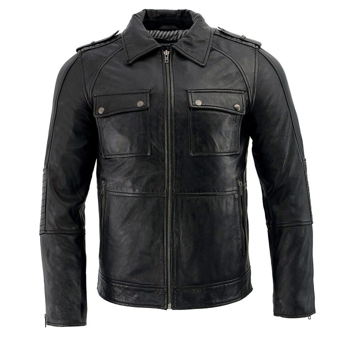 Milwaukee Leather SFM1810 Men's Black Lambskin Patch Pocket Leather Jacket