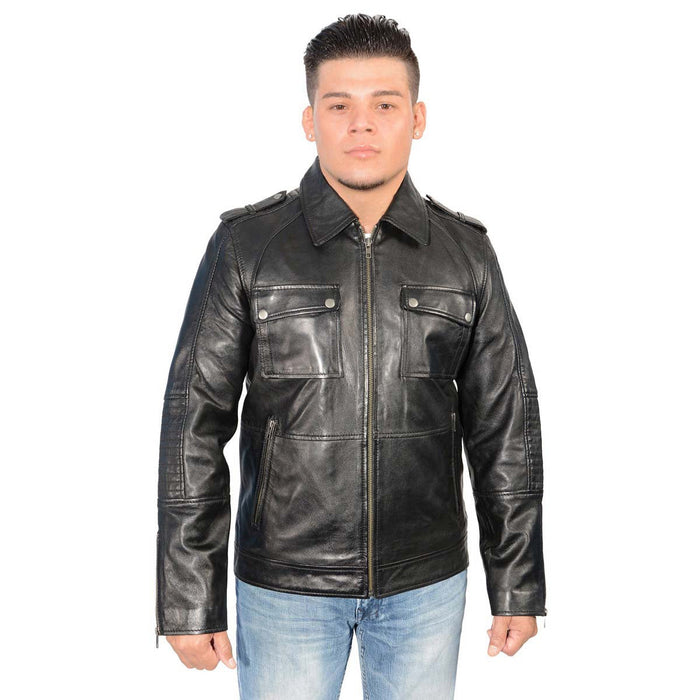 Milwaukee Leather SFM1810 Men's Black Lambskin Patch Pocket Leather Jacket