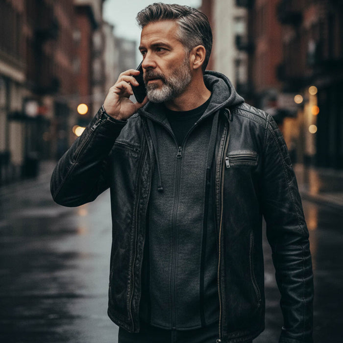 Milwaukee Leather SFM1846 Men's Black Fashion Casual Leather Jacket with Removable Hoodie