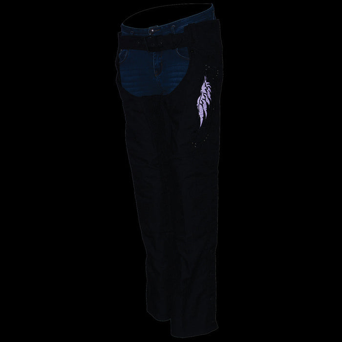 Milwaukee Leather SH1956 Women's 'Winged' Black and Purple Textile Chaps