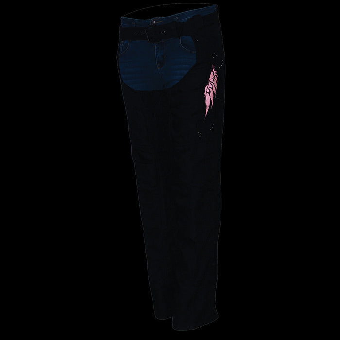 Milwaukee Leather SH1956 Women's 'Winged' Black and Red Textile Chaps