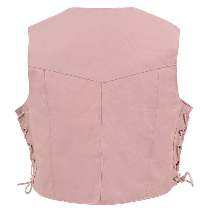 Milwaukee Leather SH2011LPNK Girls Pink Classic Three Snap Leather Vest