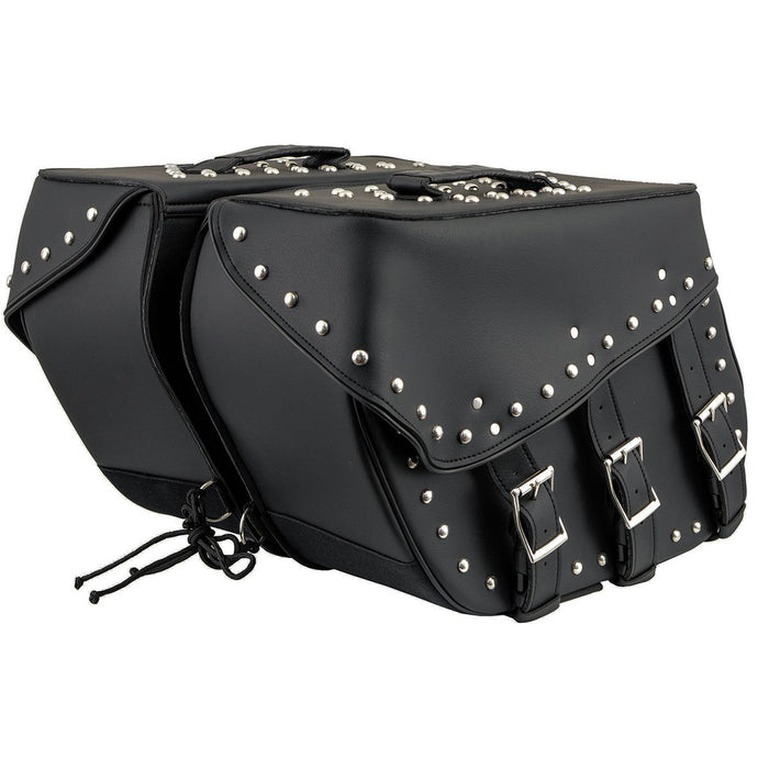 Milwaukee Leather SH551ZB Black PVC Zip Off Chrome Studded Motorcycle Saddlebag