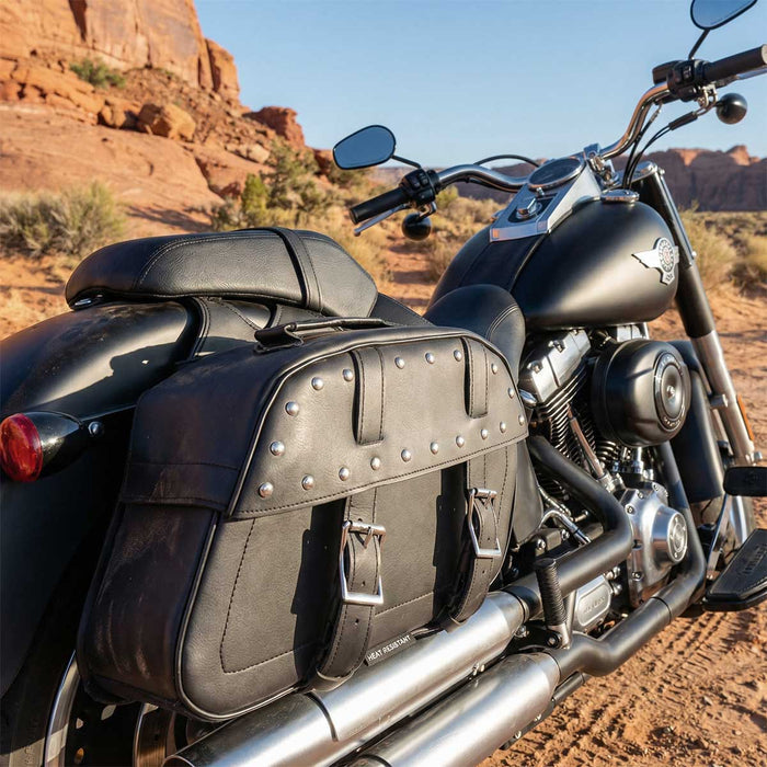 Milwaukee Leather SH61101ZB Black Zip-Off PVC Studded Throw Over Rounded Saddlebags
