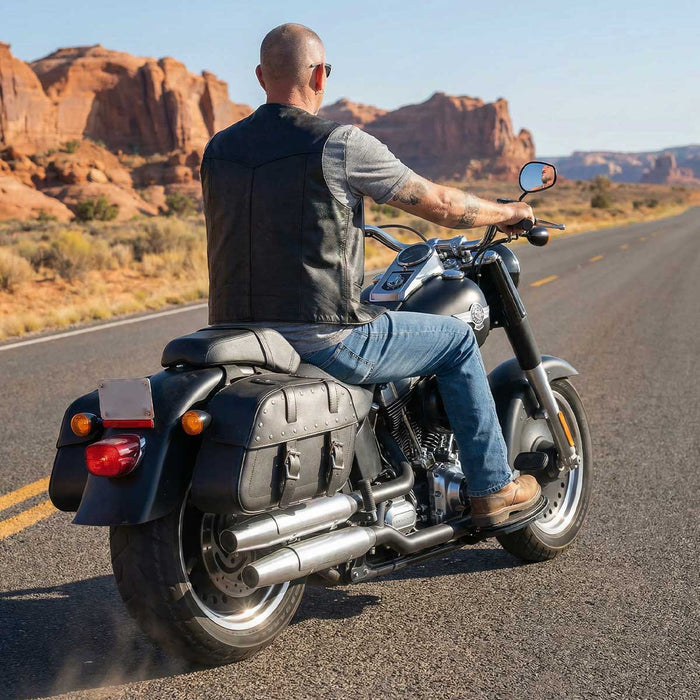 Milwaukee Leather SH61101ZB Black Zip-Off PVC Studded Throw Over Rounded Saddlebags