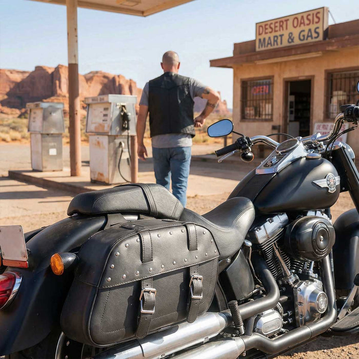 Milwaukee Leather SH61101ZB Black Zip-Off PVC Studded Throw Over Rounded Saddlebags