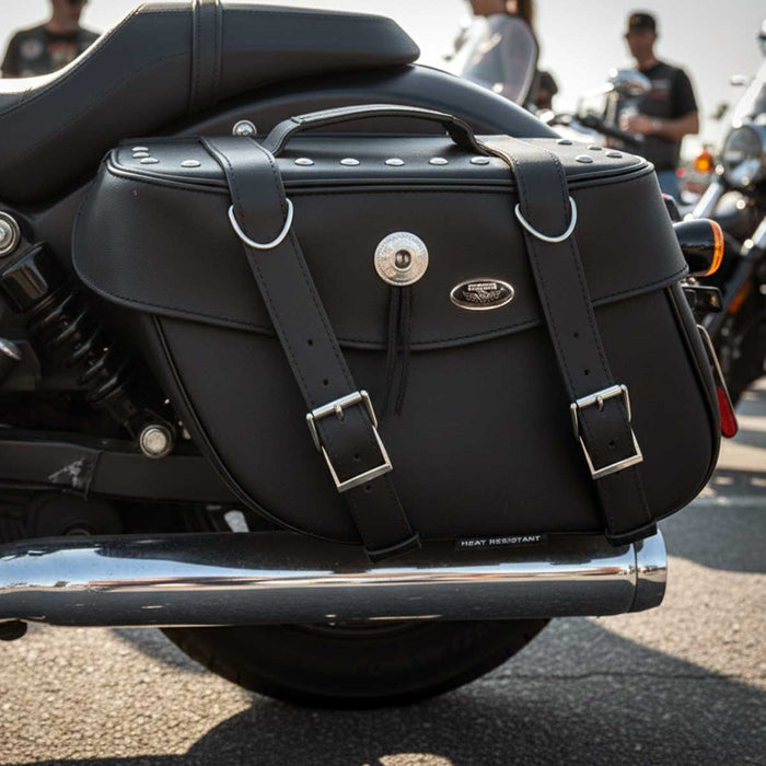 Milwaukee Leather SH629ZB Black Zip-Off PVC Motorcycle Throw Over Saddlebags with Rivets