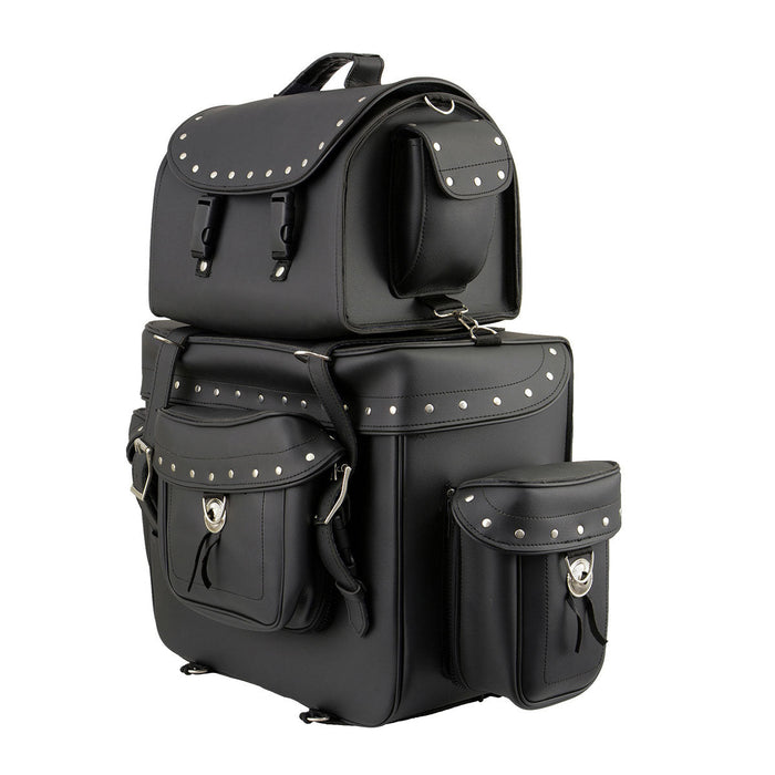 Milwaukee Leather SH660 Large Black 2-Piece PVC Motorcycle Touring Bag Pack