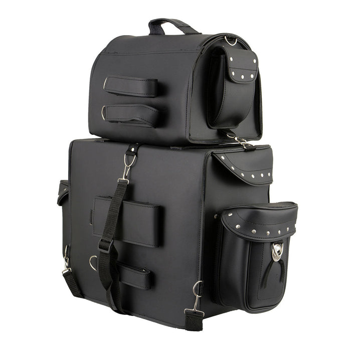 Milwaukee Leather SH660 Large Black 2-Piece PVC Motorcycle Touring Bag Pack