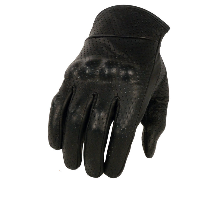 Milwaukee Leather SH812 Men's Black Perforated Leather Motorcycle Riders Gloves w/ Knuckle Protection
