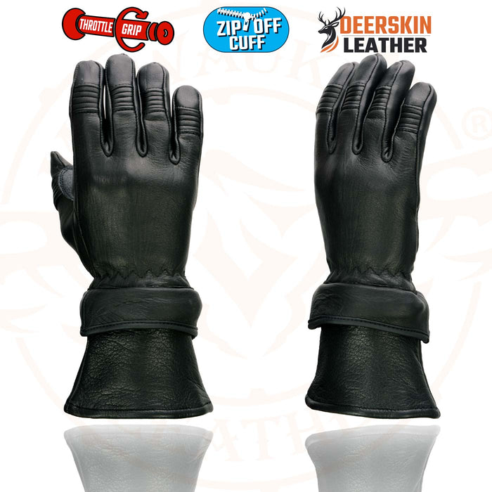 Milwaukee Leather SH870 Women's USA Deerskin Black Leather Gauntlet Winter Gloves w/ Gel Palm