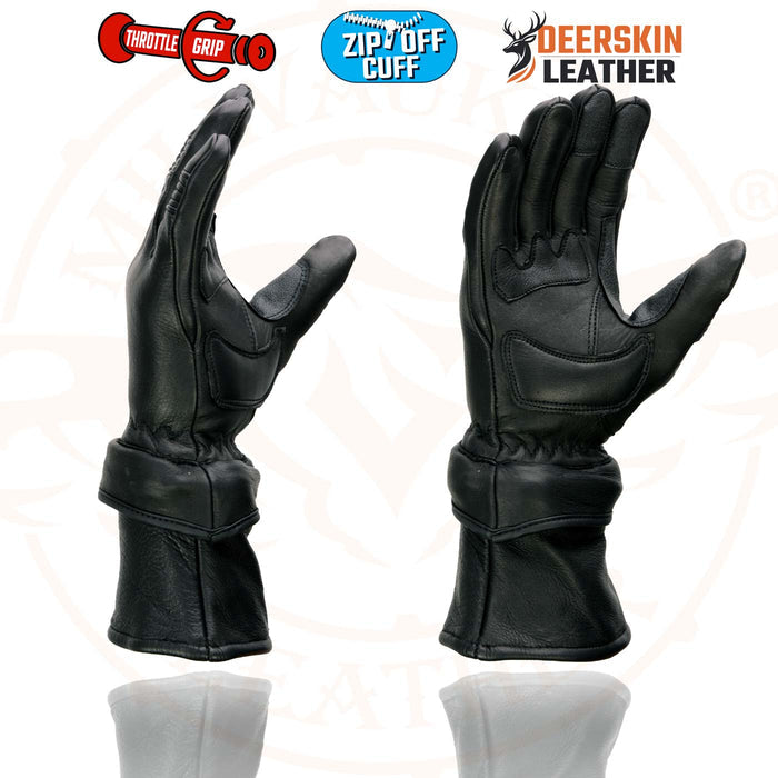 Milwaukee Leather SH870 Women's USA Deerskin Black Leather Gauntlet Winter Gloves w/ Gel Palm