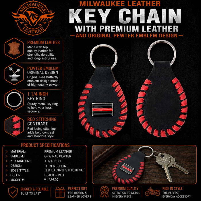 Milwaukee Leather Thin Red Line Head Pewter Emblem Key Chain - MLA9507