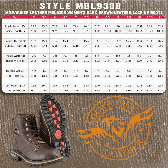 Milwaukee Leather Women's Dark Brown Leather Outdoors Lace-Up Boots for Bikers Casual MBL9308