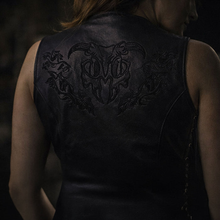 Milwaukee Leather Women's Gemma Black Leather Motorcycle Vest with Side Laces - LKL4716