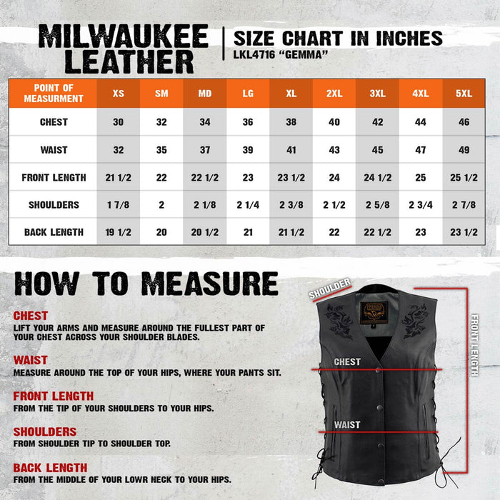 Milwaukee Leather Women's Gemma Black Leather Motorcycle Vest with Side Laces - LKL4716