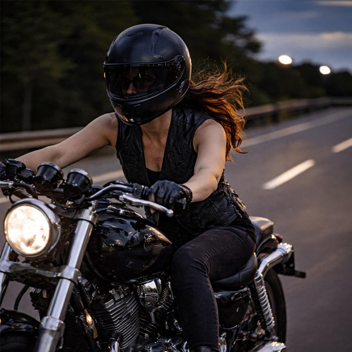 Milwaukee Leather Women's Gemma Black Leather Motorcycle Vest with Side Laces - LKL4716