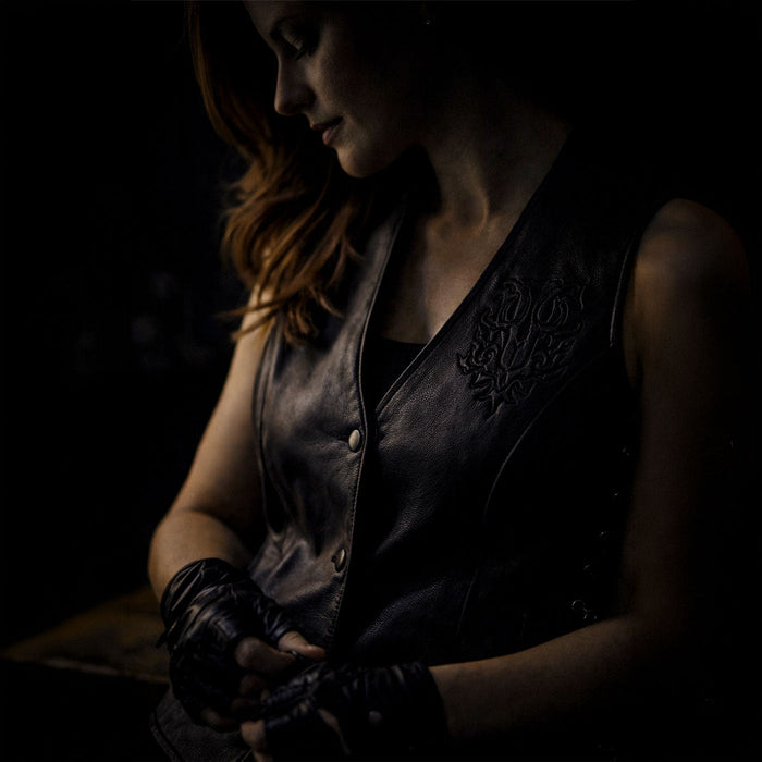 Milwaukee Leather Women's Gemma Black Leather Motorcycle Vest with Side Laces - LKL4716