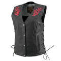 Milwaukee Leather Women's Gemma Black/Red Leather Motorcycle Vest with Side Laces - LKL4718