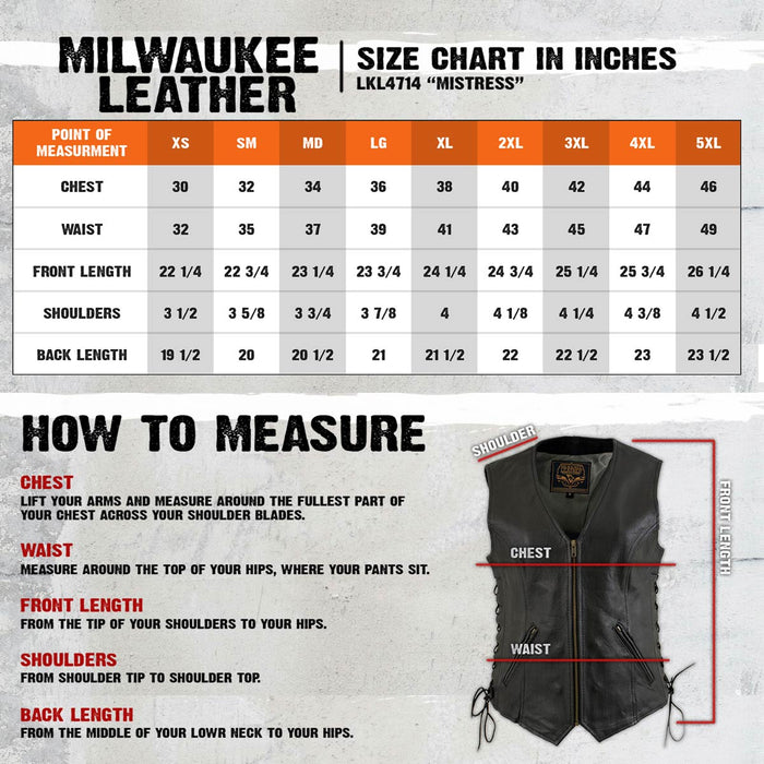 Milwaukee Leather Women's Mistress Black Side Lace Leather Motorcycle Vest - LKL4714