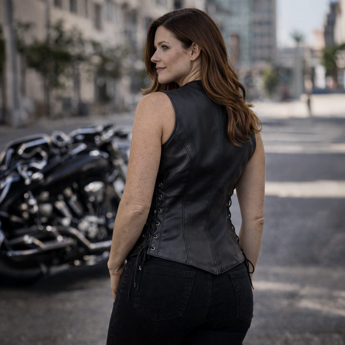 Milwaukee Leather Women's Mistress Black Side Lace Leather Motorcycle Vest - LKL4714