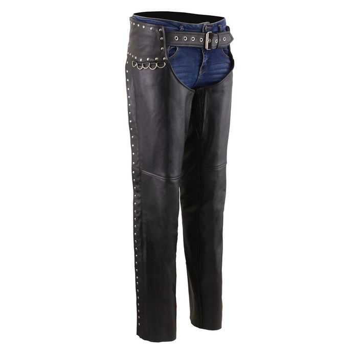 Milwaukee Leather Women's Rivet Rose Black Leather Motorcycle Chaps w/ Rivet and D-Ring Accents - MLL6503