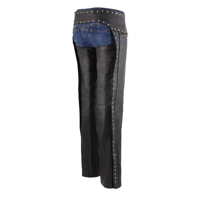 Milwaukee Leather Women's Rivet Rose Black Leather Motorcycle Chaps w/ Rivet and D-Ring Accents - MLL6503