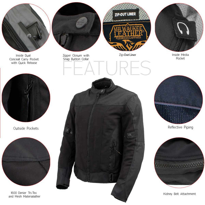 Milwaukee Leather Women's Shade Black Textile Motorcycle Jacket w/ CE Armor - MPL22706