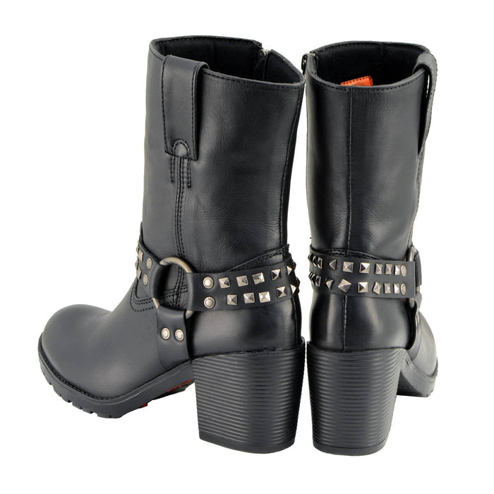 Milwaukee Leather Women's Stud Rebel Black Leather Harness Motorcycle Boots - MBL9314