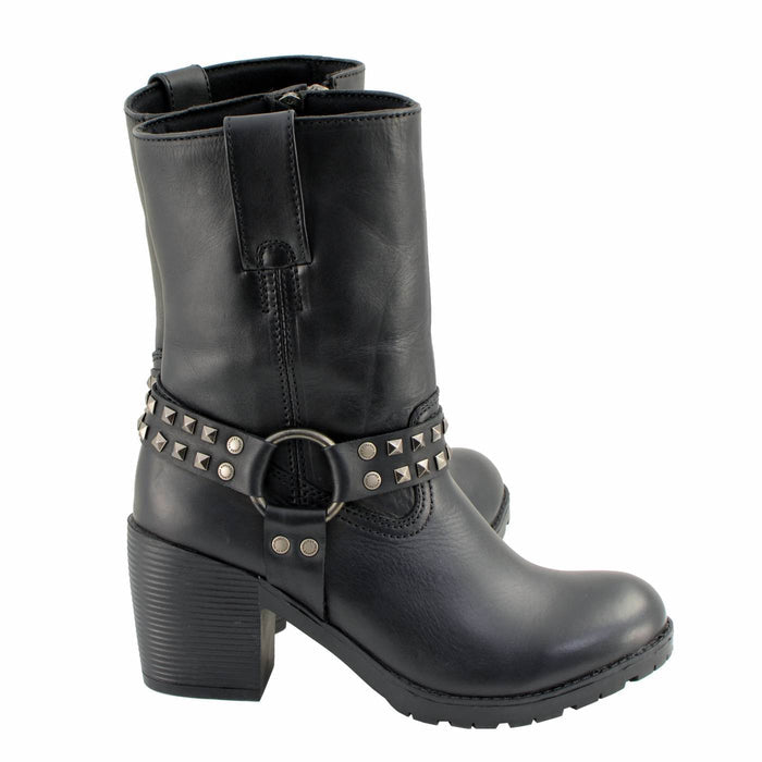 Milwaukee Leather Women's Stud Rebel Black Leather Harness Motorcycle Boots - MBL9314