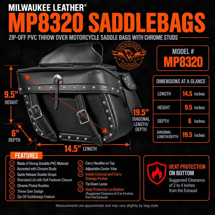 Milwaukee Performance MP8320 Black Zip Off PVC Studded Throw Over Saddlebags