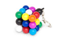 3x3 cube puzzle keychain made of bright, multi-colored plastic spheres with a silver metal clip.