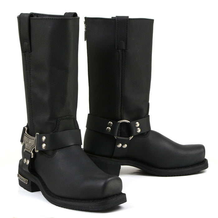 MMCC Men's Black Leather Motorcycle Boots - MB410