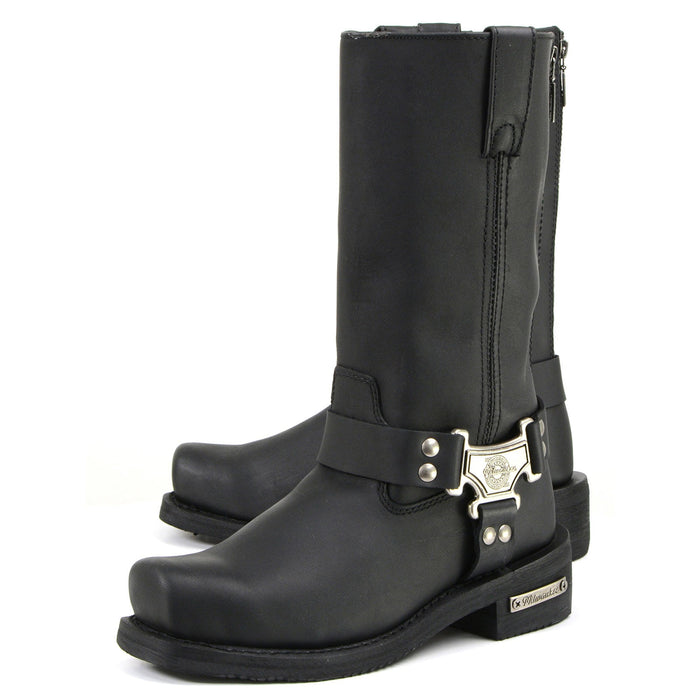 MMCC Men's Black Leather Motorcycle Boots - MB410