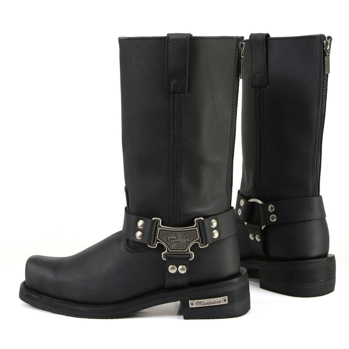MMCC Men's Black Leather Motorcycle Boots - MB410