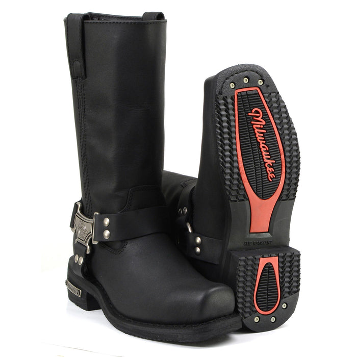 MMCC Men's Black Leather Motorcycle Boots - MB410