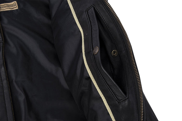 MMCC Men's Ducktail Black Leather Motorcycle Vest - MV3520