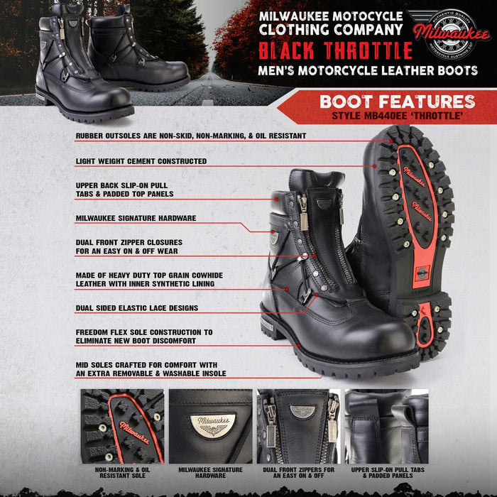MMCC Men's Throttle Black Leather Motorcycle Boots - MB440
