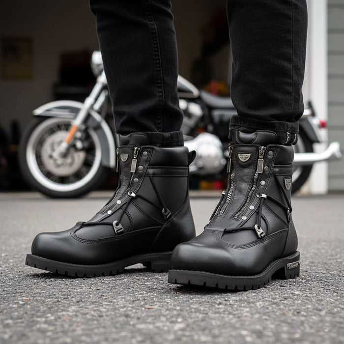 MMCC Men's Throttle Black Leather Motorcycle Boots - MB440