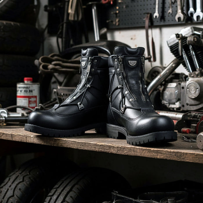 MMCC Men's Throttle Black Leather Motorcycle Boots - MB440EE