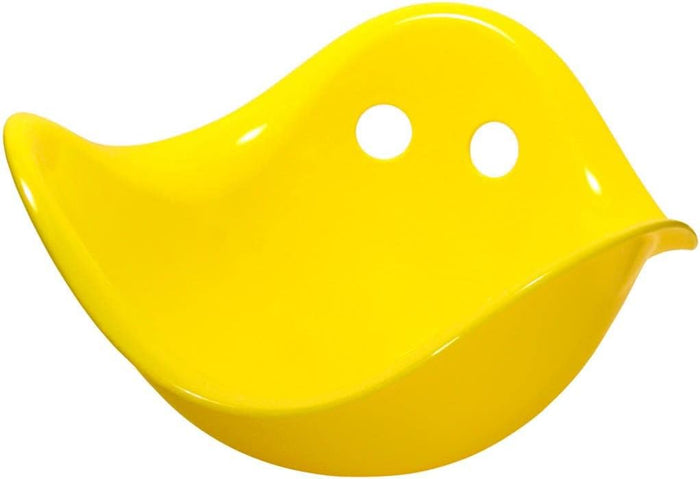 Bright yellow, bowl-shaped plastic toy shell with two circular holes near the top.