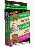 Rectangular green and tan game box featuring cartoon moose, white forest animal, and brown bear illustrations.